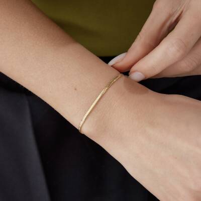 Altın 2 mm Balıksırtı Bileklik - 3