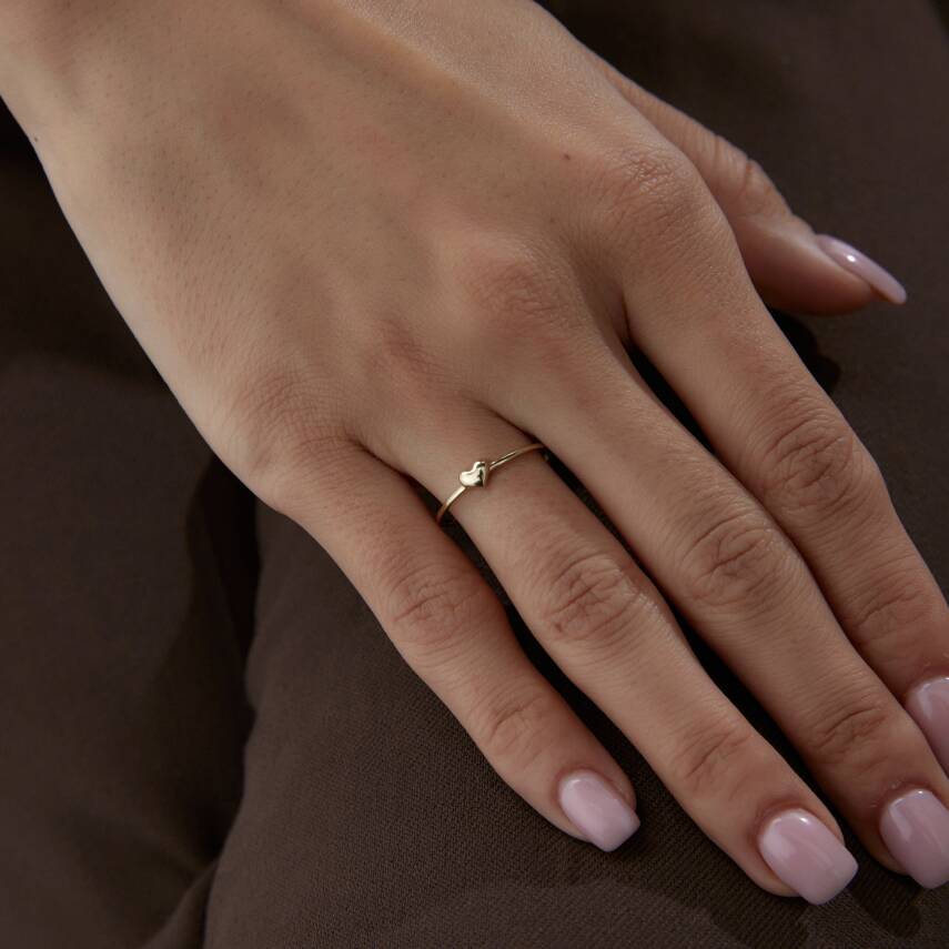 Altın Çift Taraflı Kalpli Love Yüzük - 4