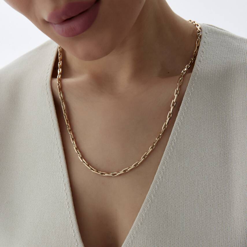 Altın Dikdörtgen Ataş Zincir - Semih Haşhaş Kuyumculuk (1)