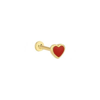 Altın Kırmızı Mineli KalpTragus Piercing - 1