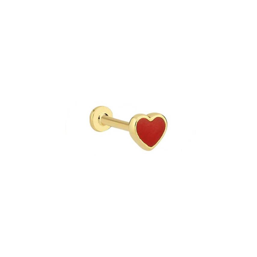 Altın Kırmızı Mineli KalpTragus Piercing - 1