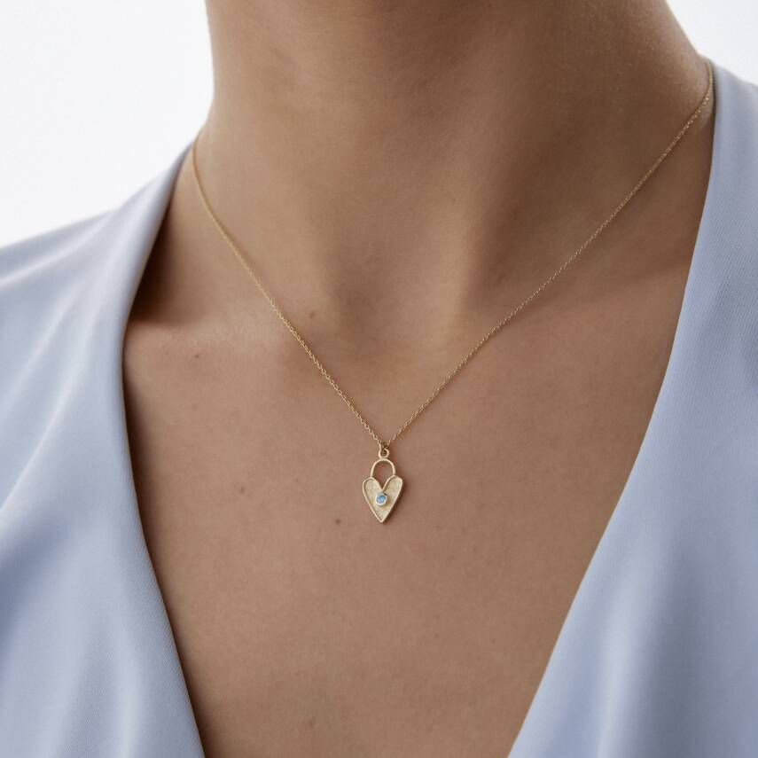 Altın Aqua Taşlı Luna Kalp Kolye - 3