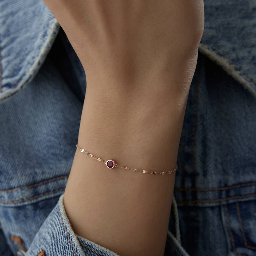 Altın Pembe Taşlı Yuvarlak Minimal Bileklik - 1