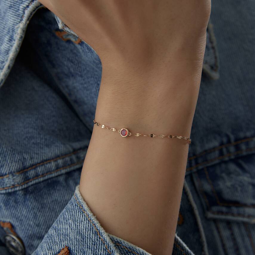 Altın Pembe Taşlı Yuvarlak Minimal Bileklik - 2