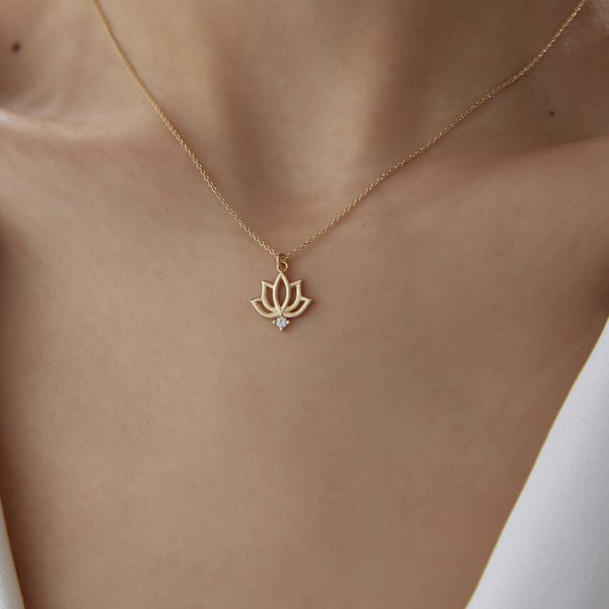 Altın Taşlı Lotus Kolye - 2