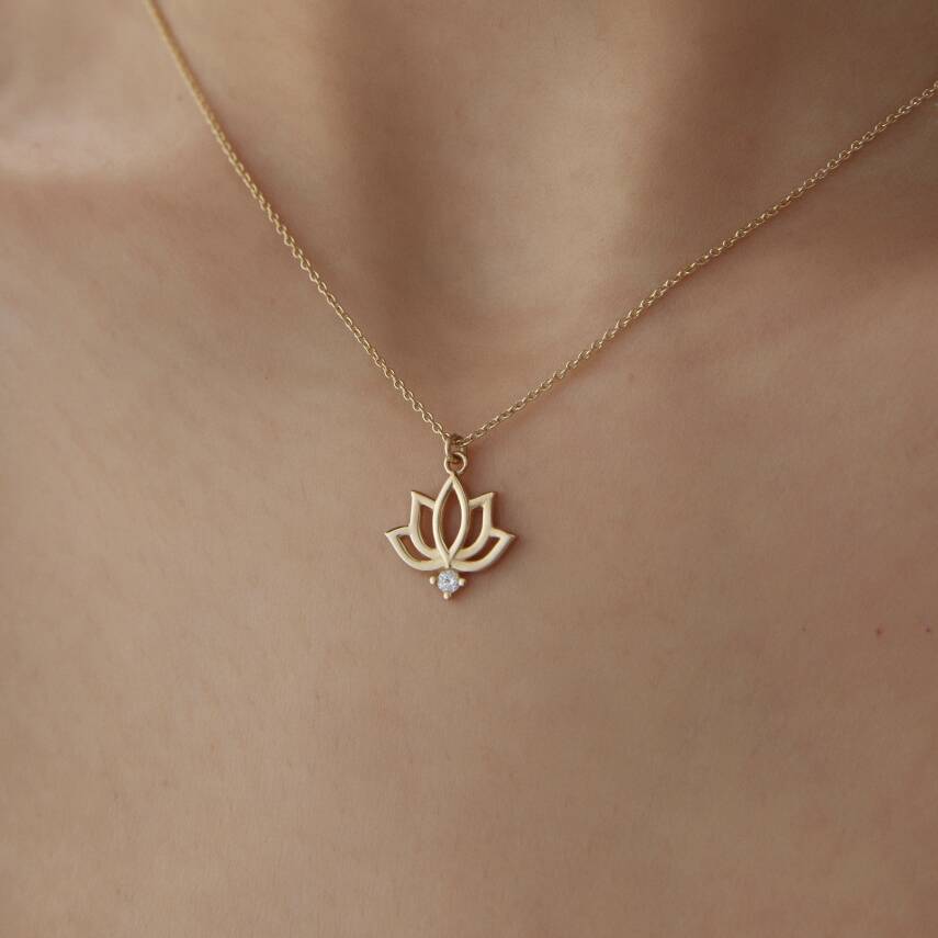 Altın Taşlı Lotus Kolye - 3