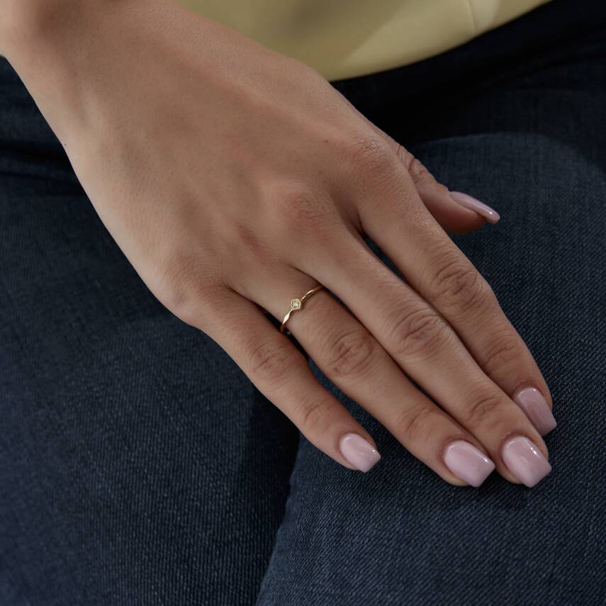 Altın Kare Taşlı Minimal Yüzük - 2