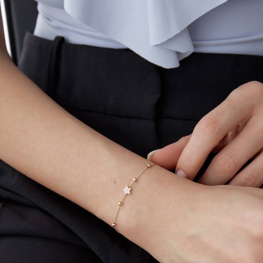 Altın Taşlı Minimal Yıldız Bileklik - 3
