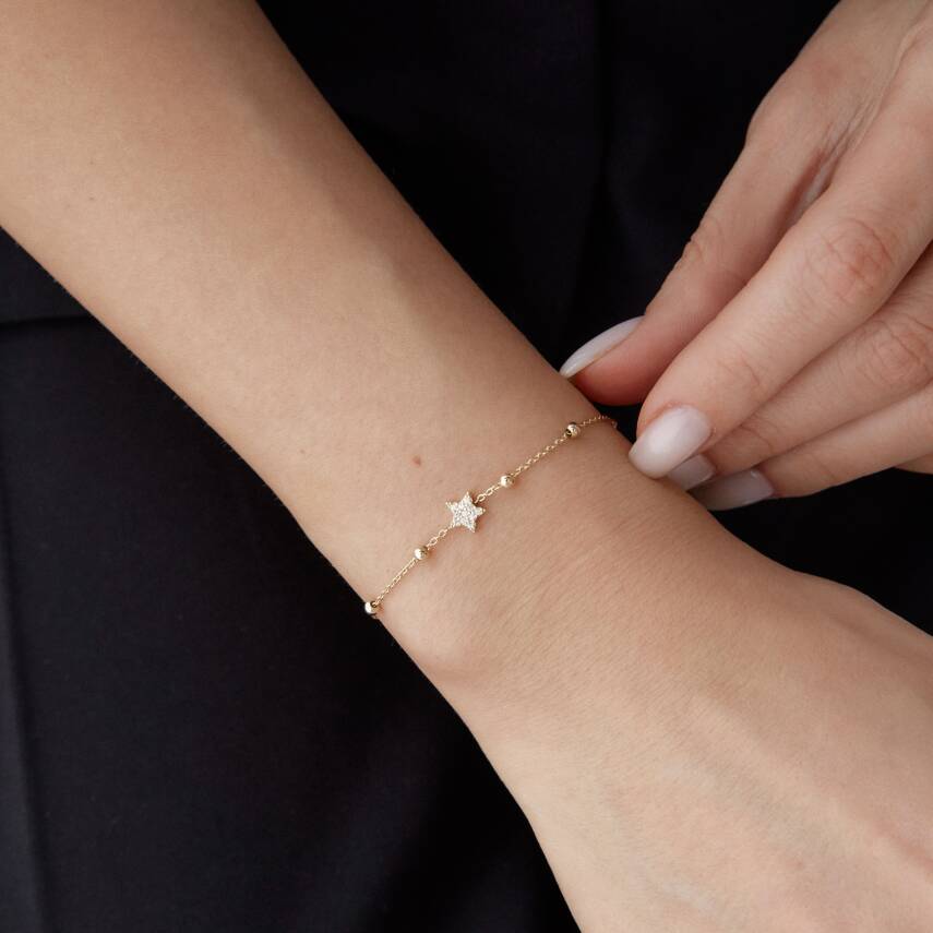 Altın Taşlı Minimal Yıldız Bileklik - 2