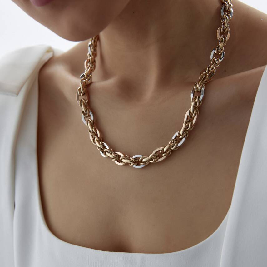 Altın Üç Renkli Hallow Gerdanlık - Semih Haşhaş Kuyumculuk