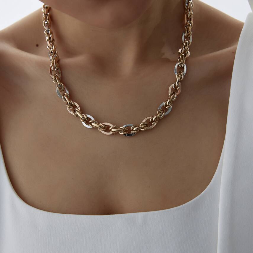 Altın Üç Renkli Hallow Gerdanlık - Semih Haşhaş Kuyumculuk (1)