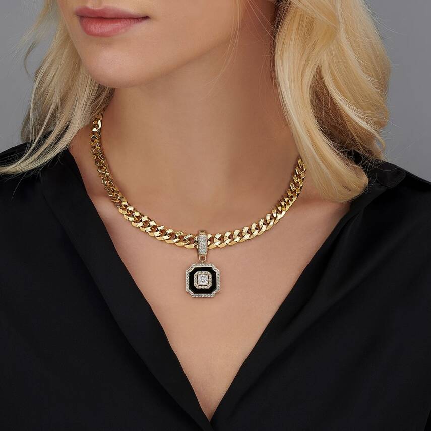 Çağla X Ema Siyah Mineli Taşlı Kare Charm - EMA