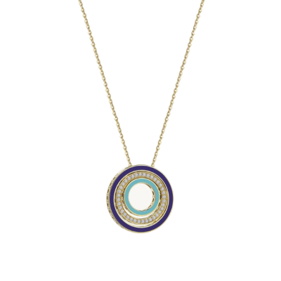 Cetaş Minima Lacivert-Turkuaz Mineli Altın Taşlı Kolye 