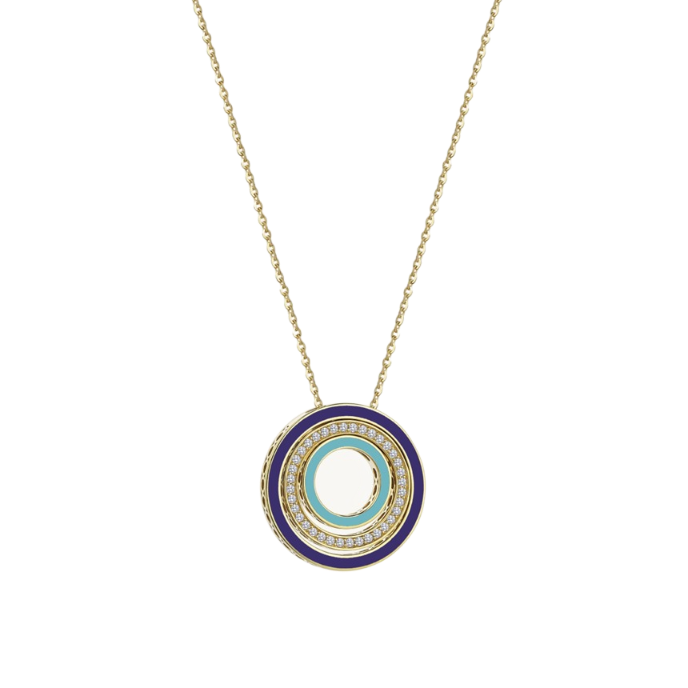 Cetaş Minima Lacivert-Turkuaz Mineli Altın Taşlı Kolye - 1