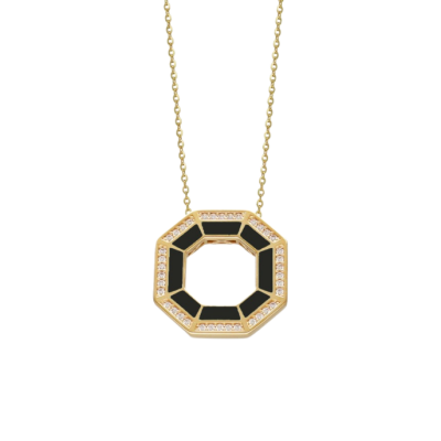 Cetaş Minima Siyah Mineli Altın Geometrik Kolye - Cetaş 