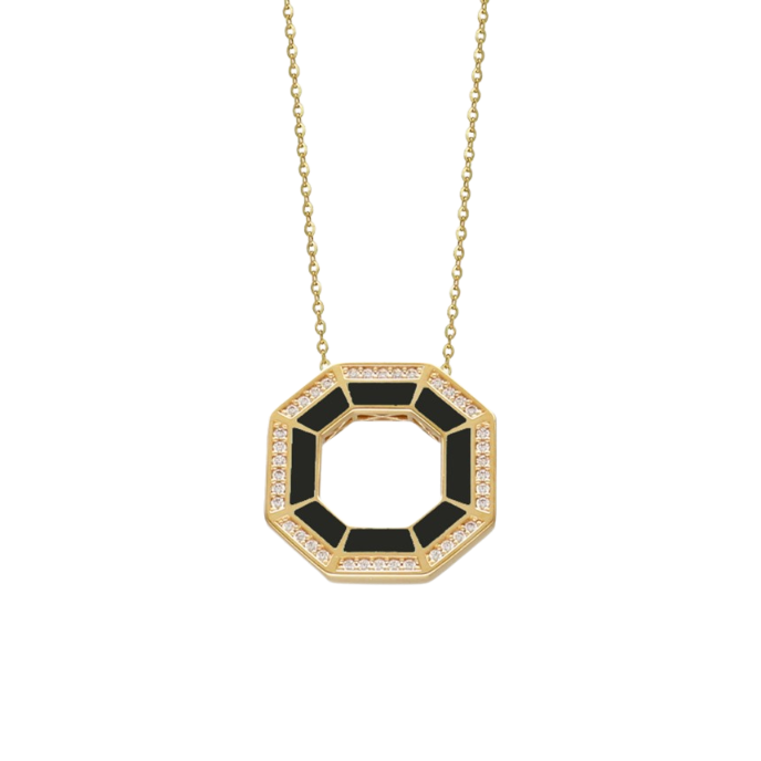 Cetaş Minima Siyah Mineli Altın Geometrik Kolye - 1