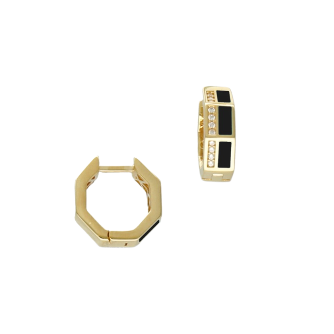 Cetaş Minima Siyah Mineli Altın Geometrik Küpe - Cetaş 