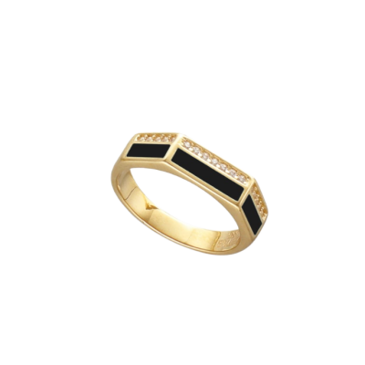 Cetaş Minima Siyah Mineli Altın Geometrik Yüzük - Cetaş 