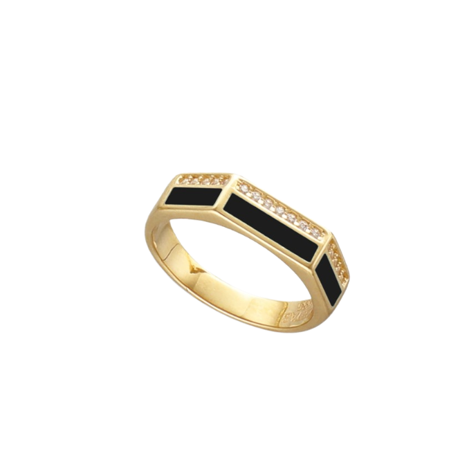 Cetaş Minima Siyah Mineli Altın Geometrik Yüzük - 1