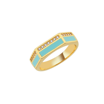Cetaş Minima Turkuaz Mineli Altın Geometrik Yüzük - Cetaş 