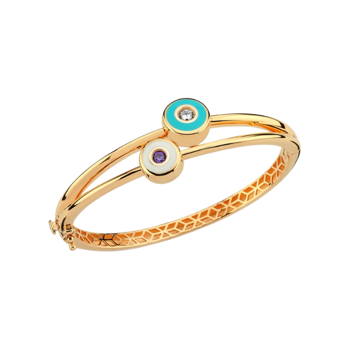 Cetaş Minima Turkuaz-Beyaz Mineli Altın Göz Kelepçe - Cetaş 