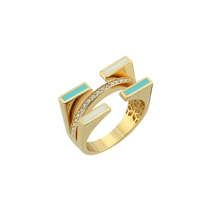 Cetaş Minima Turkuaz-Beyaz Mineli Altın Yüzük - Cetaş 