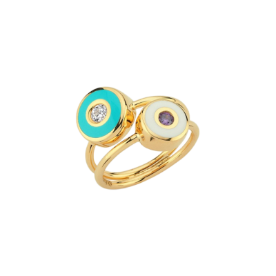 Cetaş Minima Turkuaz-Beyaz Mineli Altın Göz Yüzük - 1