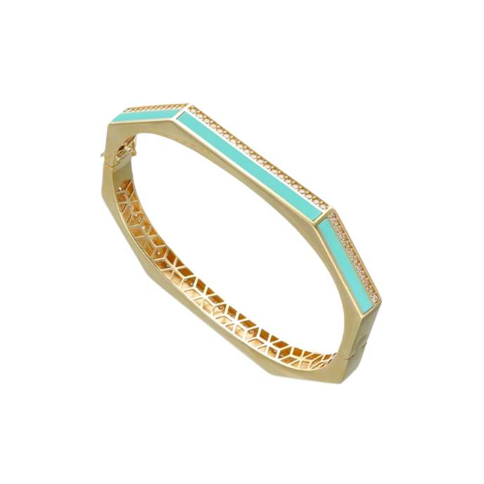 Cetaş Minima Turkuaz Mineli Altın Geometrik Kelepçe - Cetaş 