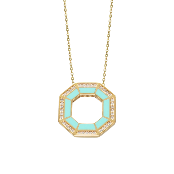 Cetaş Minima Turkuaz Mineli Altın Geometrik Kolye - 1