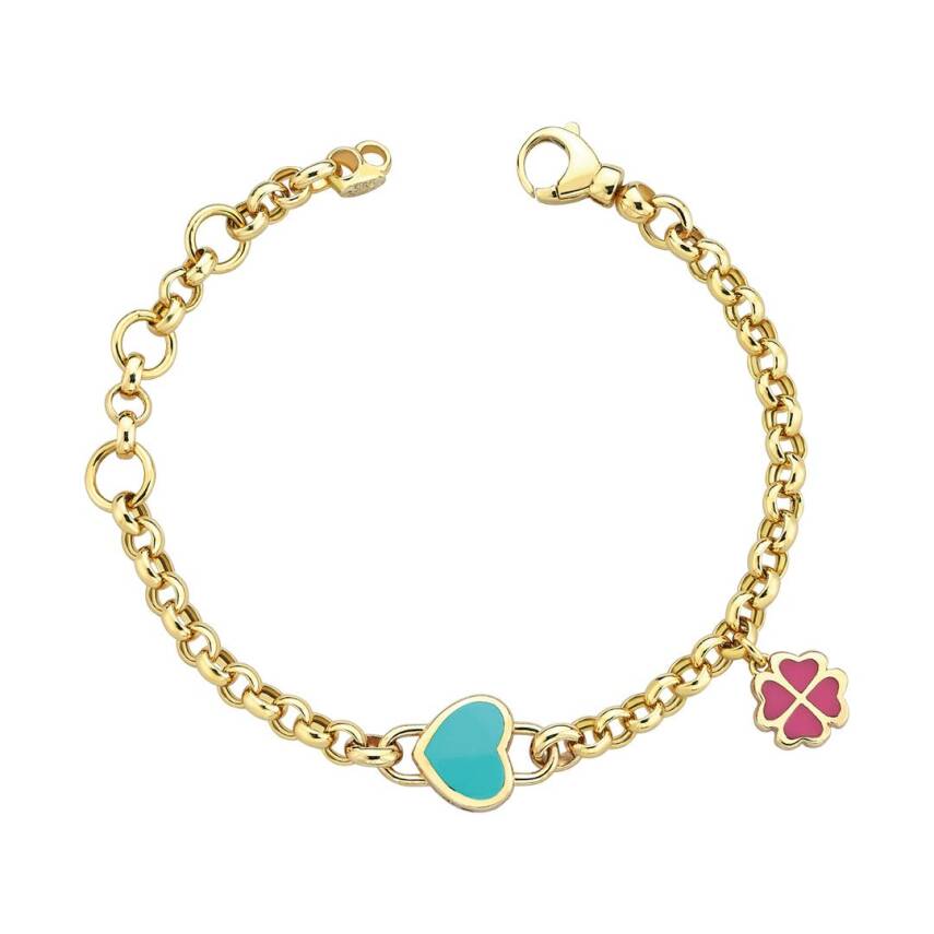 Cetaş Pembe Mineli Yonca Altın Çocuk Bileklik - CETAŞ