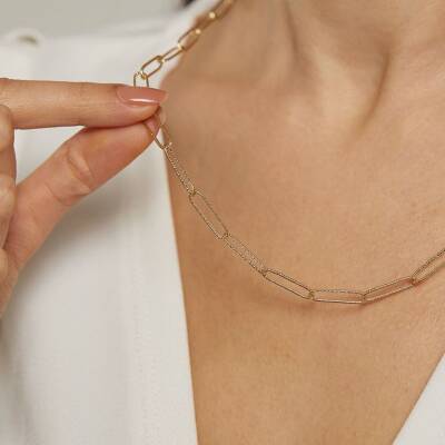 Çizgi Desenli Altın Ataç Zincir Kolye (50 Cm) - 2