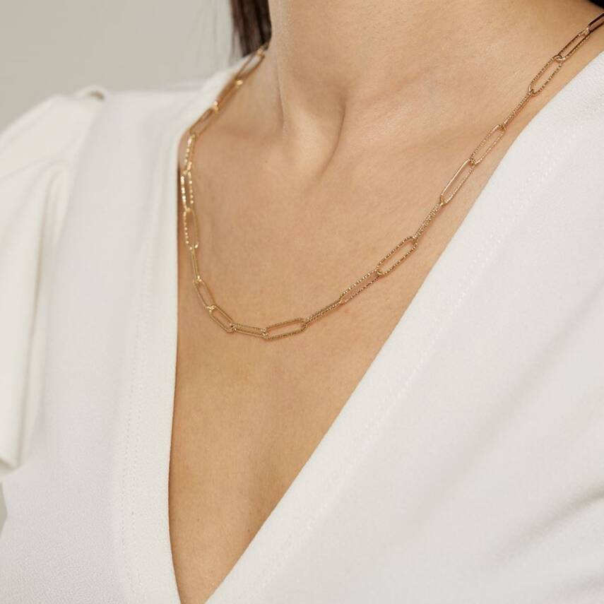 Çizgi Desenli Altın Ataç Zincir Kolye (50 Cm) - Semih Haşhaş Kuyumculuk