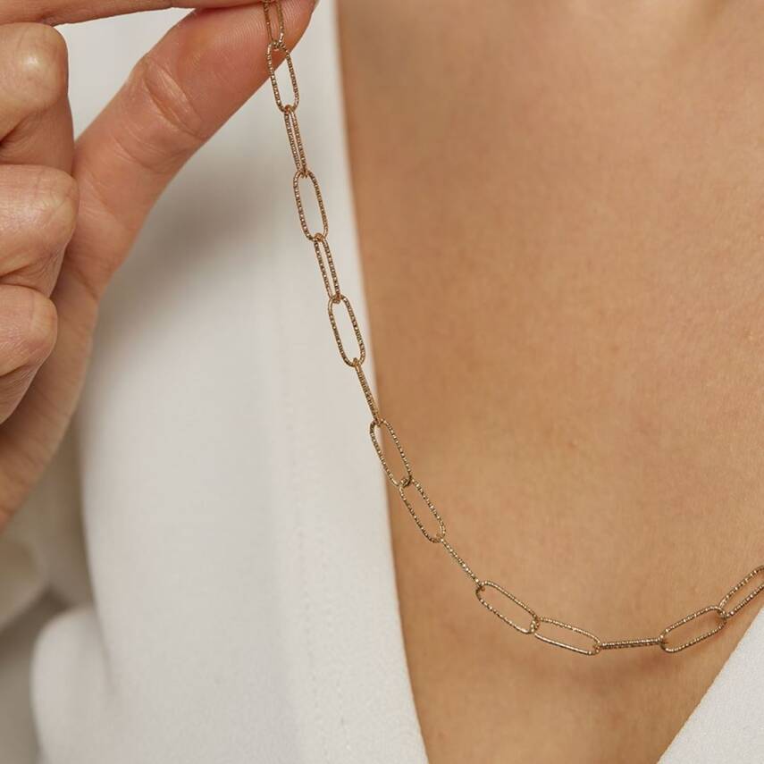 Çizgi Desenli Altın Ataç Zincir Kolye (60 Cm) - Semih Haşhaş Kuyumculuk