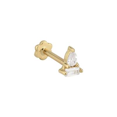 Damla Ve Dikdörtgen Taşlı Altın Tragus Piercing - 1