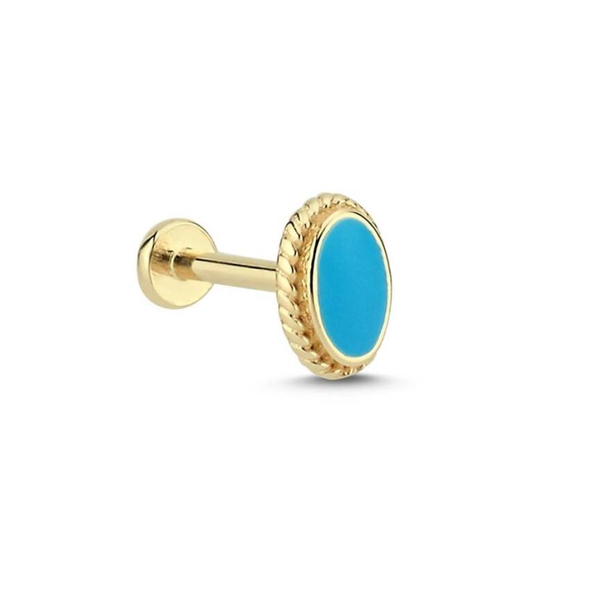 Firuze Taşlı Yuvarlak Altın Tragus Piercing - 1