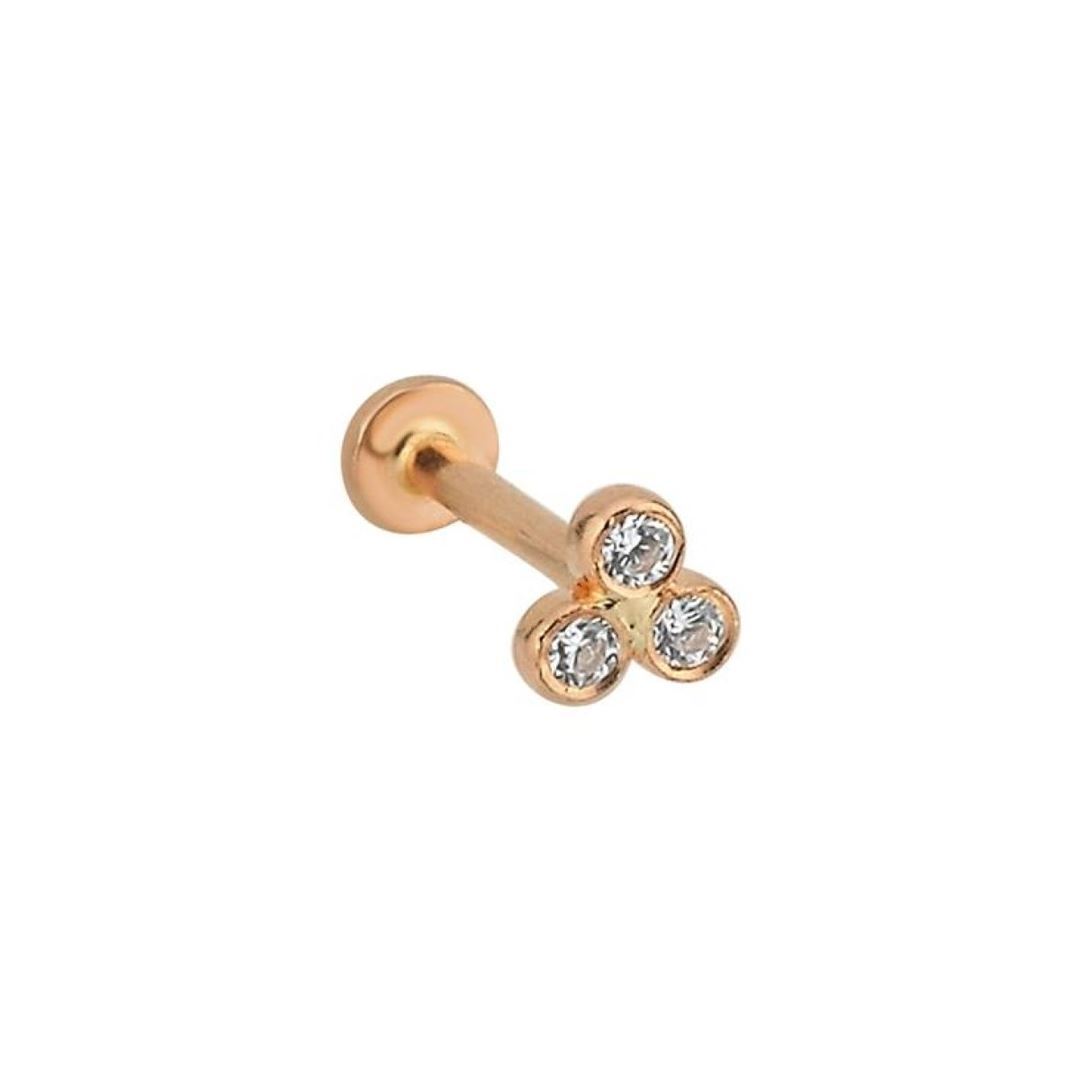 Üç Taşlı Rose Altın Tragus Piercing