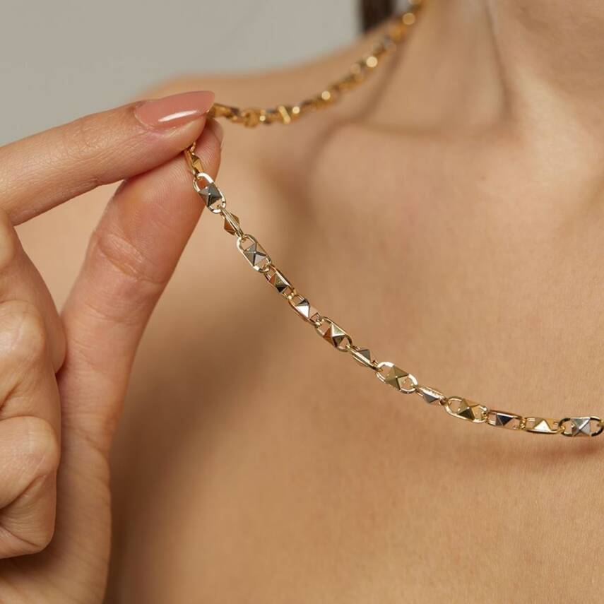 İki Renk Altın Tasarım Zincir Kolye - Semih Haşhaş Kuyumculuk (1)