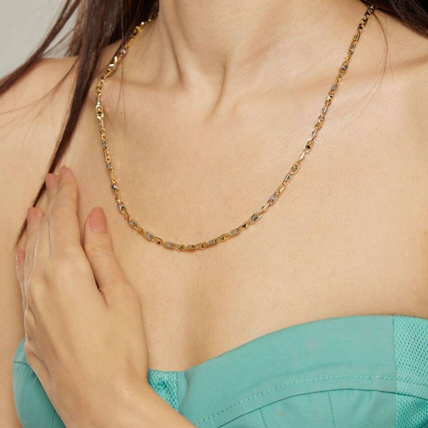 İki Renk Altın Tasarım Zincir Kolye - 3