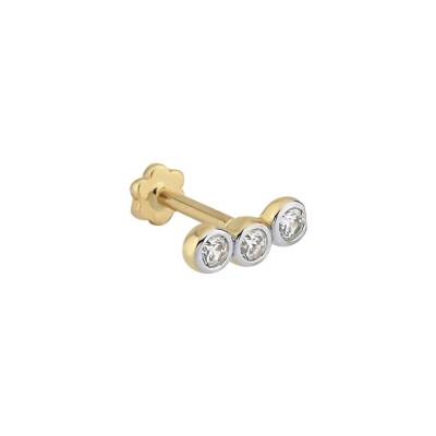 İki Renk Altın Yuvarlak Taşlı Tragus Küpe - 1