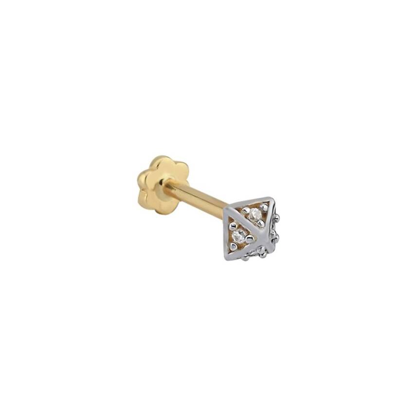 İki Renkli Minimal Taşlı Altın Tragus Küpe - 1
