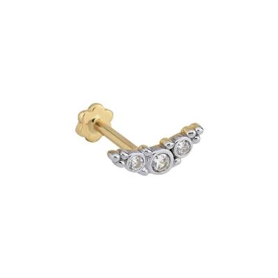 İki Renkli Modern Tasarımlı Taşlı Altın Tragus - 1