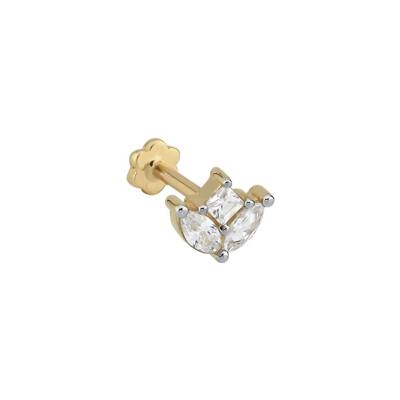 İki Renkli Üç Taşlı Altın Tragus - 1