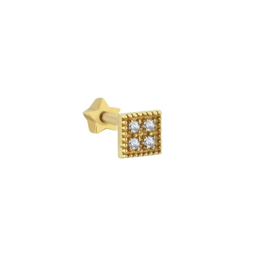 Kare Taşlı Altın Tragus Küpe - 1