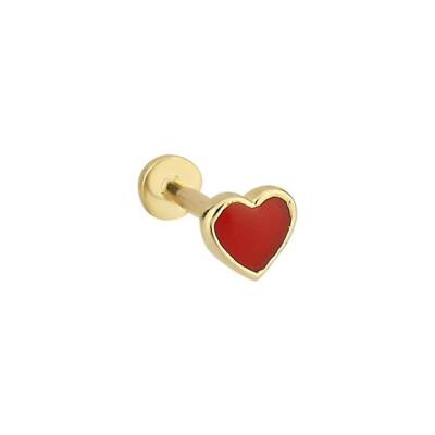Kırmızı Mineli Altın Kalp Tragus Küpe - 1