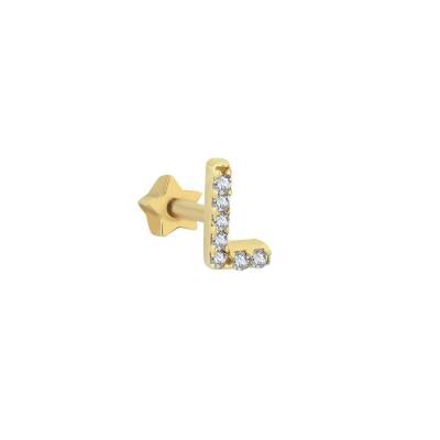 L Harfi Taşlı Altın Tragus Küpe - 1