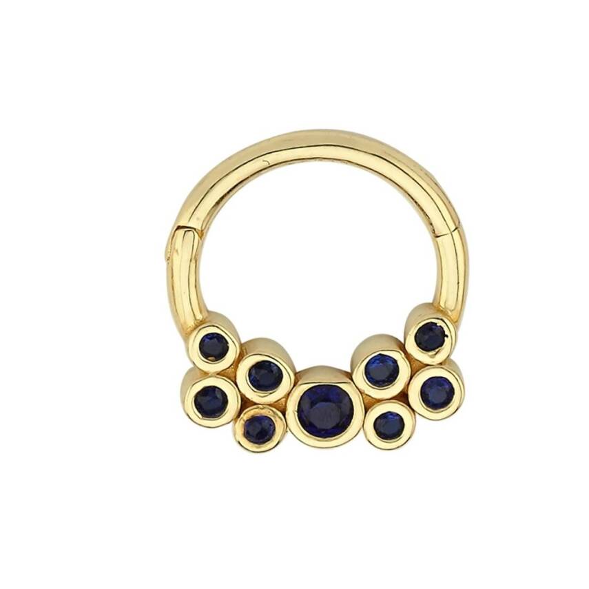 Lacivert Taşlı Baloncuk Altın Helix Piercing - 1