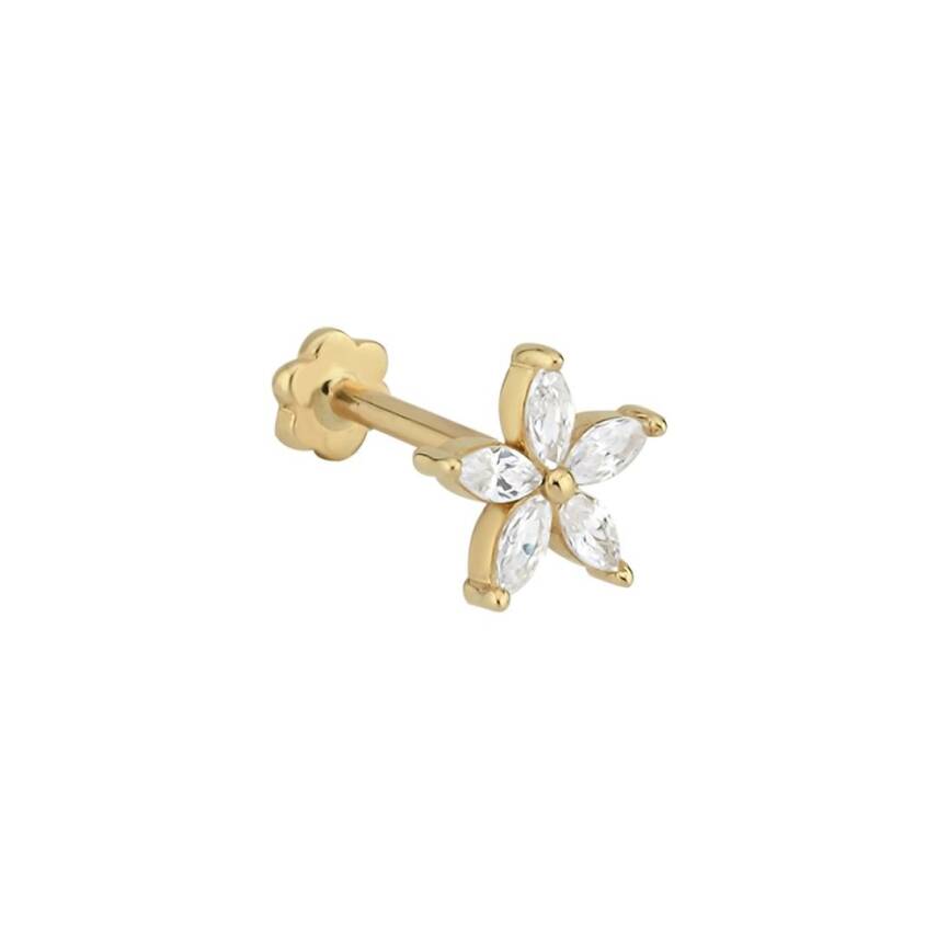 Markiz Taşlı Çiçek Altın Tragus Piercing - 1