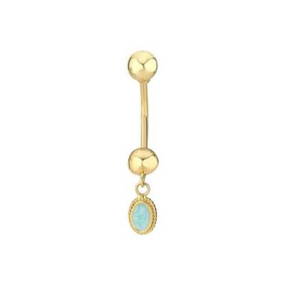 Mavi Taşlı Altın Göbek Piercing - 1