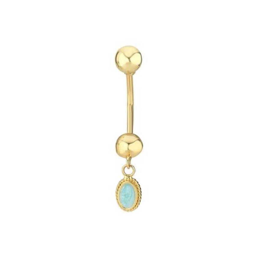Mavi Taşlı Altın Göbek Piercing - 1