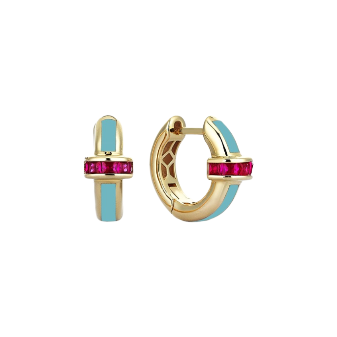  Minima Turkuaz Mineli Altın Cetaş Küpe - Cetaş 